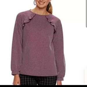NWT ELLE PLUM RUFFLE POLKA-DOT SHIRT